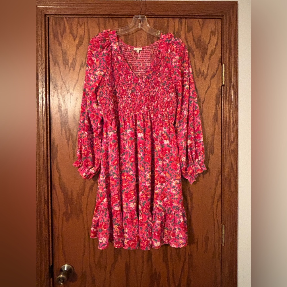 FINAL PRICE!! $10 NWOT JODIFL Size Large Pink and Red Floral Smocked Dress